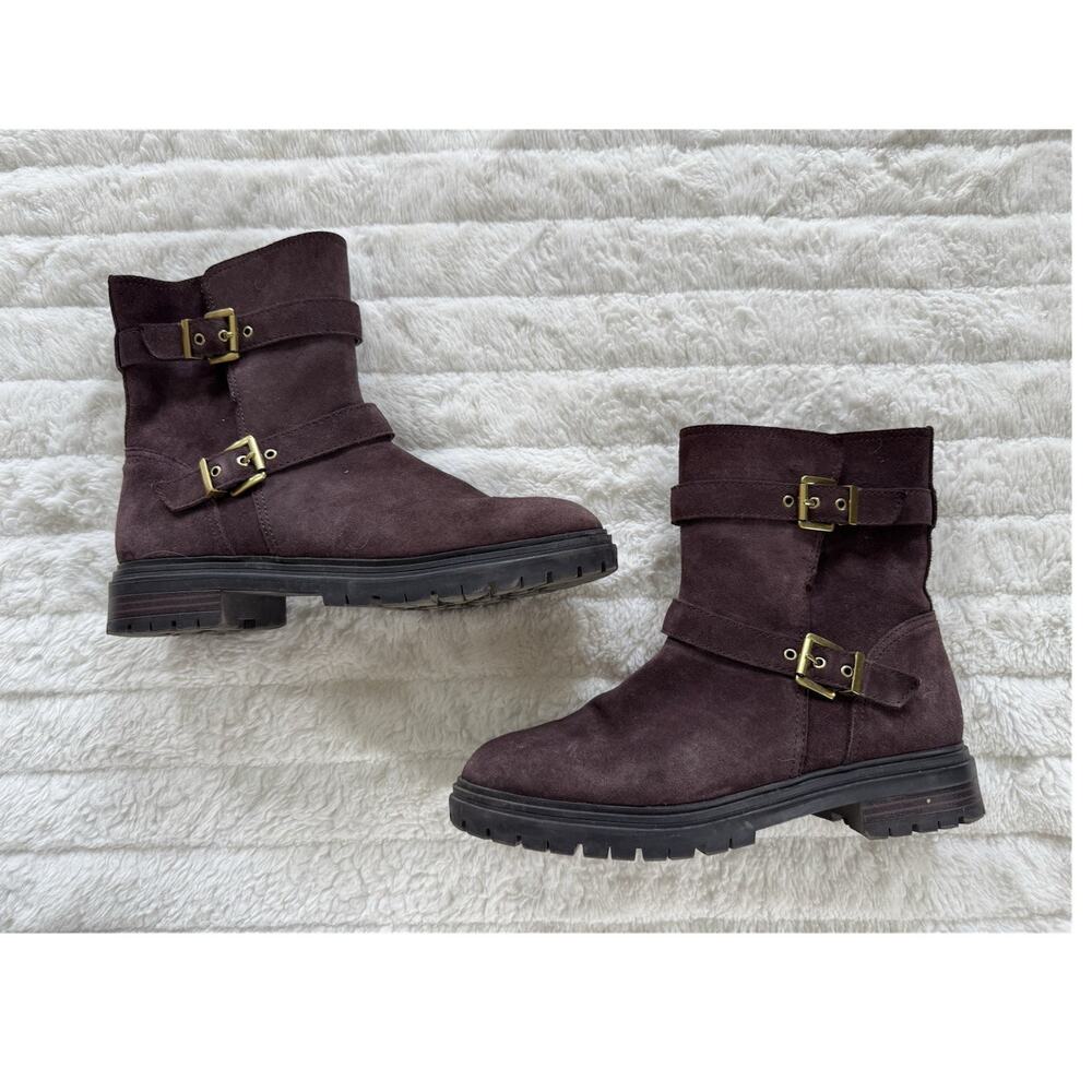 Women's Brown Leather Ankle Bootie Boots Buckle Accent Side Zip US 10 M